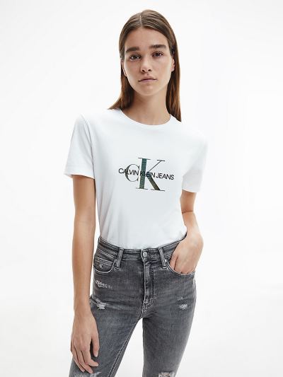 Calvin Klein Ruhák HU732511 | Calvin Klein Organic Cotton Iridescent Logo Női Póló Világos Fehér